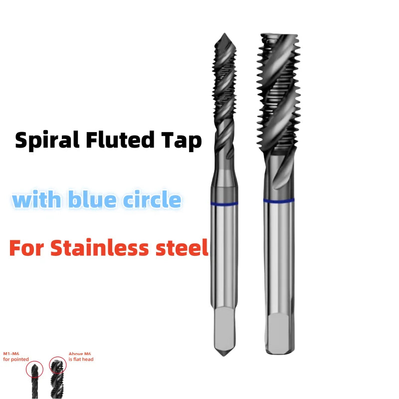 1PCS HSSE JIS Standard Spiral Fluted Tap  Spiral Pointed Tap M2M3M4M5M6M7M8M10M12 Machine Screw Thread Taps For Stainless Steel