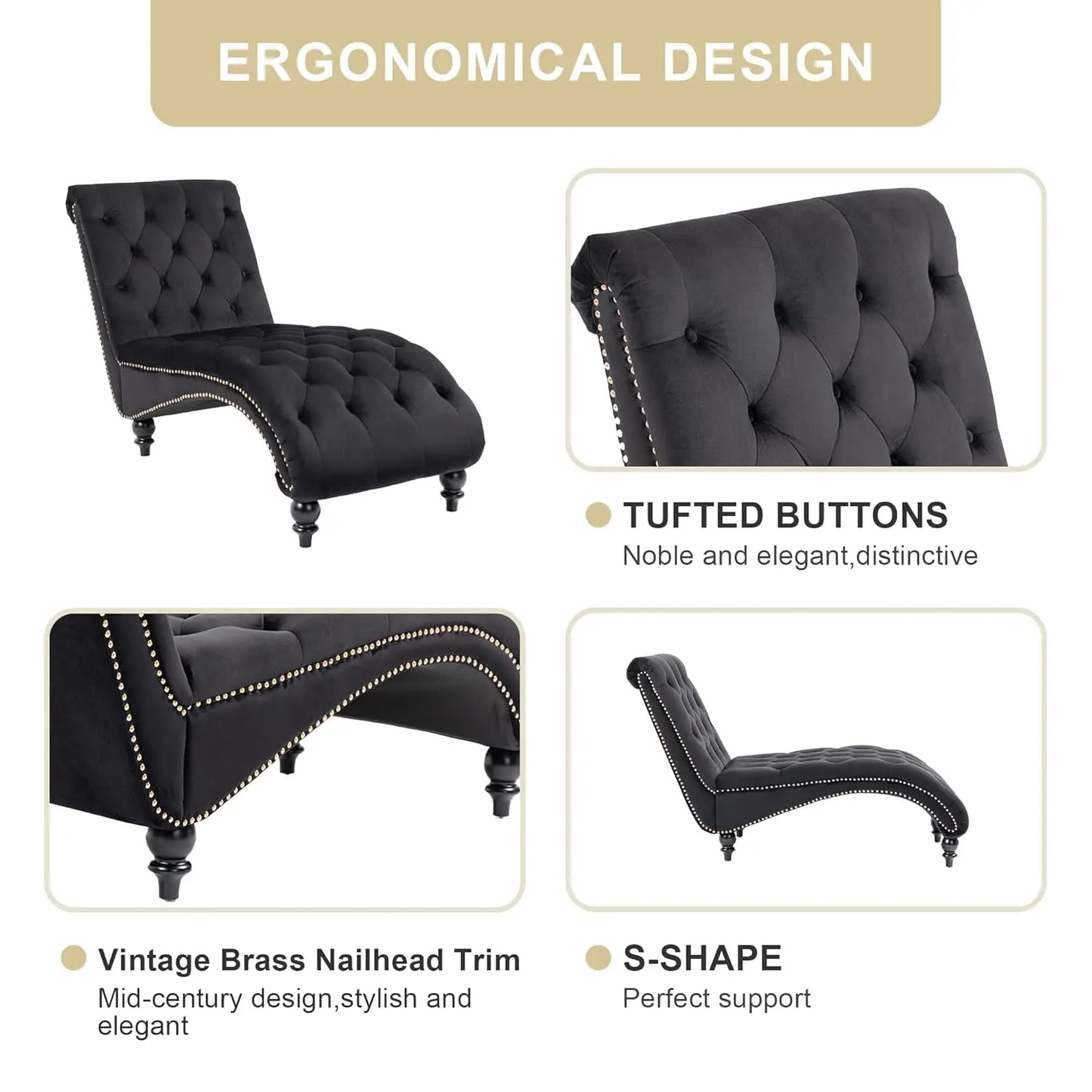 Velvet Tufted Chaise Lounge Chair With Pillow For Living