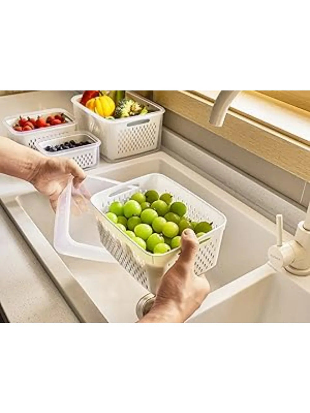 6pcs/set Large Capacity Fruit Storage Containers for Fridge with Removable Colander,Keep Berry Fruit Fresh Longer