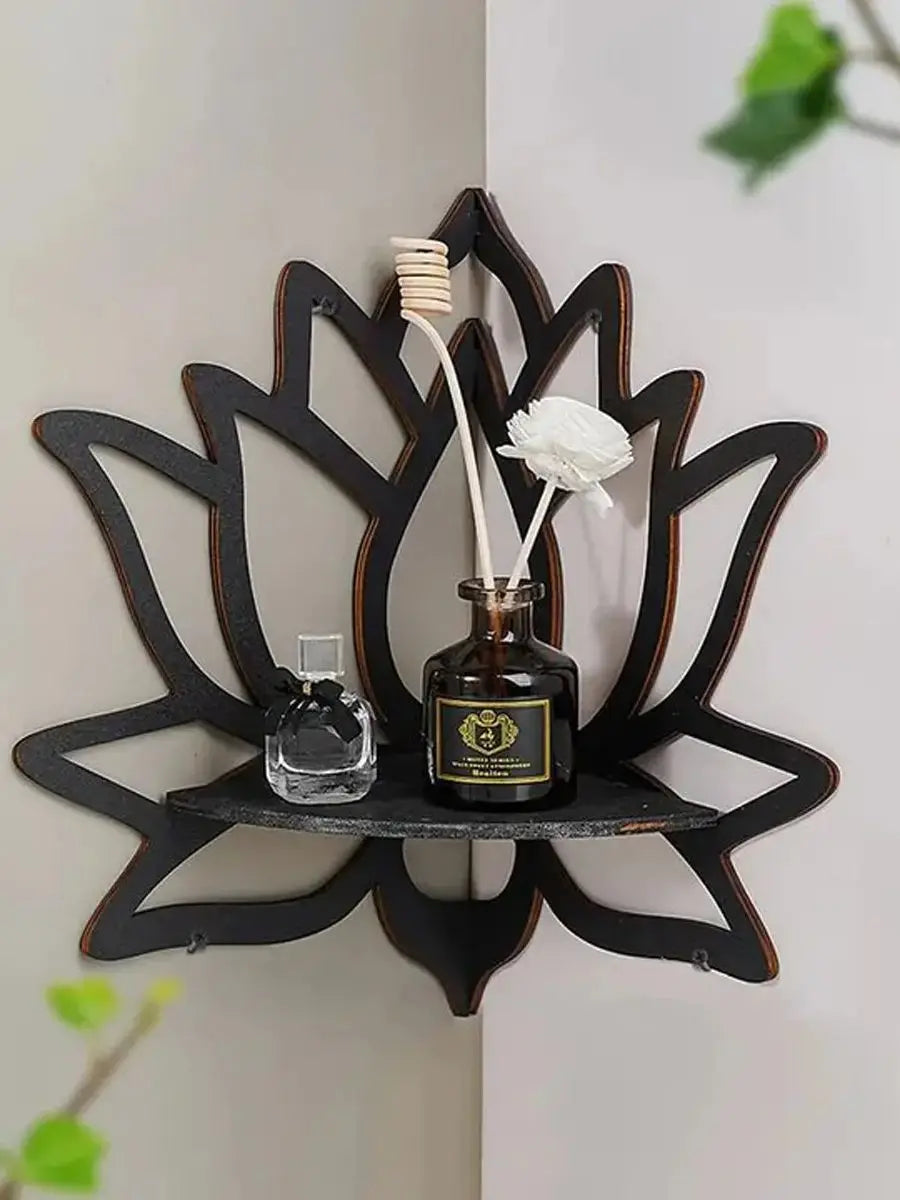 Wooden Lotus Hollow Decorative Rack Aromatherapy Organiser Essential Oil Candle Holder Wall Mounted Shelf Corner Shelf