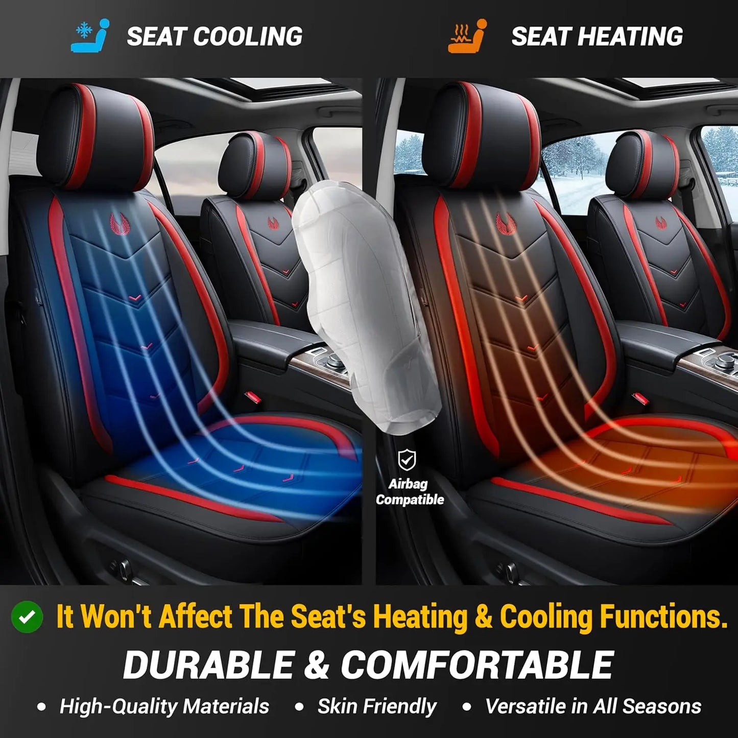 Car Seat Covers for 5 - Seat Cars, OS - 003 Red Waterproof Faux Leather, Fit for Most Sedans, SUVs and Pick - up Trucks