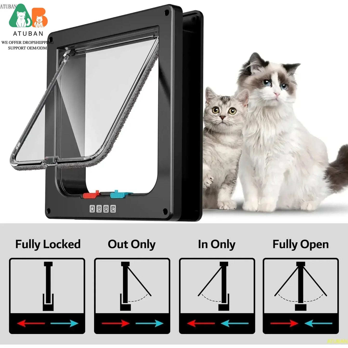 ATUBAN Large Cat Door Interior Door Pet Door for Cat Exterior Door 4 Modes Locking Suitable for Window and Wall,Strong Durable