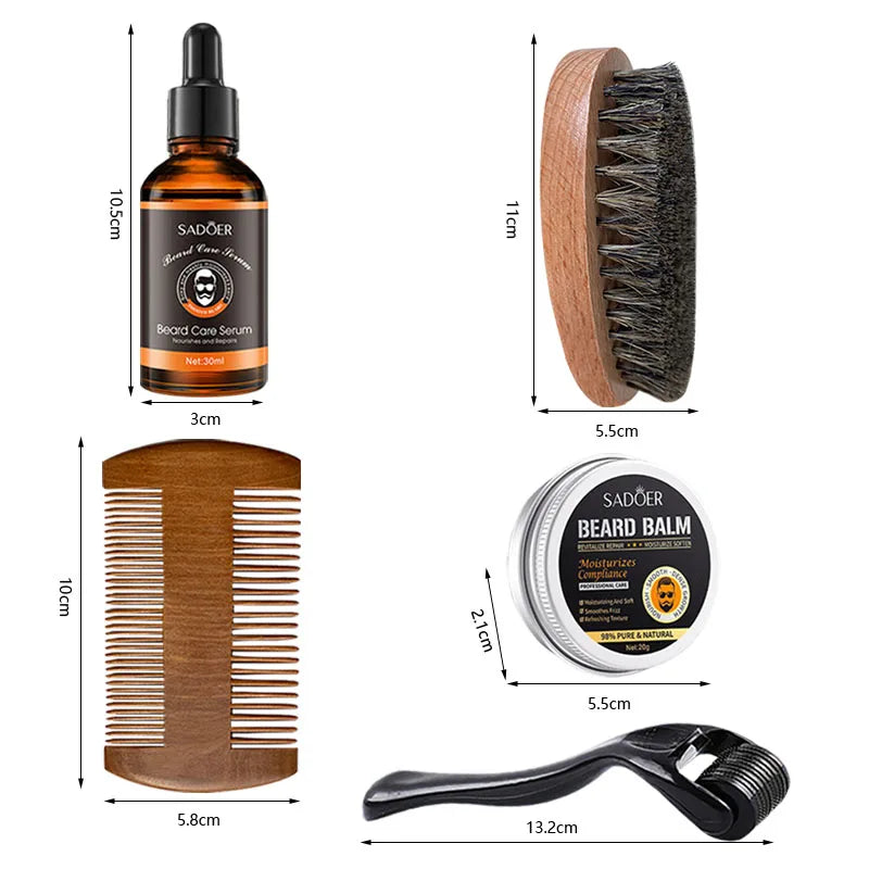 Men's beard care set, beard oil, beard balm, moisturizing, nourishing, softening and smoothing beard, with trimming tools & bear