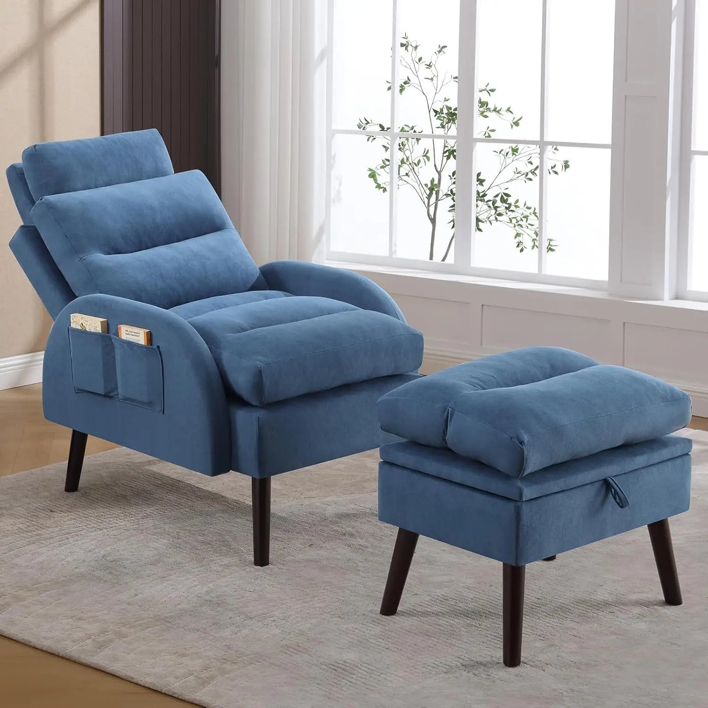 Accent Chair with Ottoman, Comfy Reading Chair and Ottoman Set, Modern Oversized Velvet Lounge Armchair with, Customized