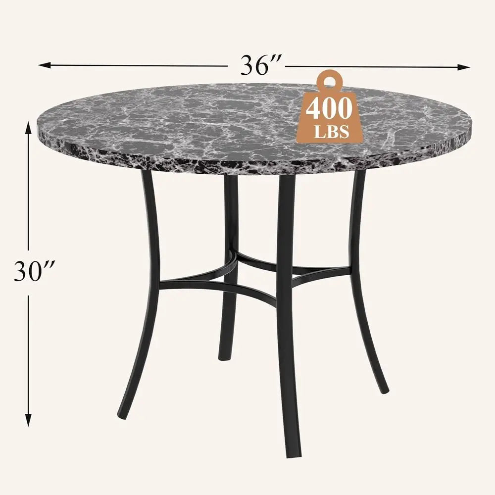 Space Saving Round Dining Table Marble Look Metal Frame