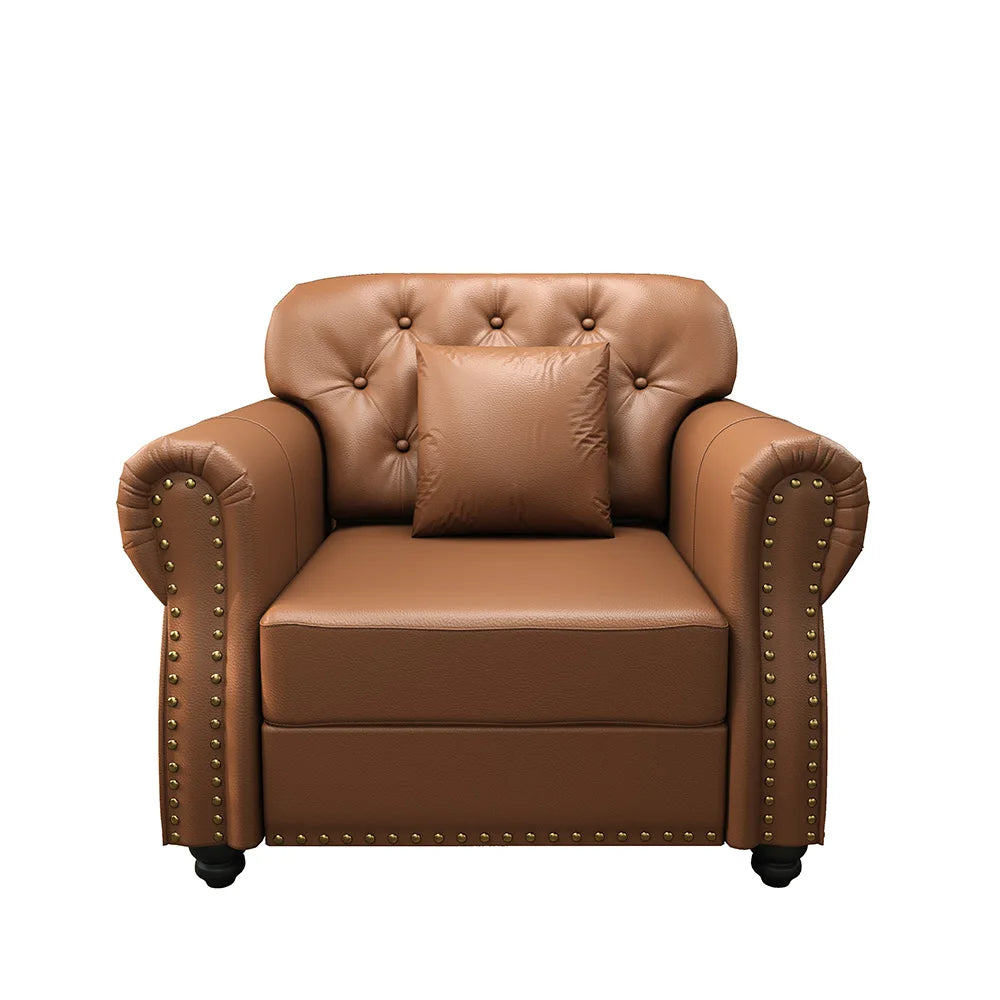 41.3-inch Faux Leather Chesterfield Decorative Sofa Featuring Nailhead Trim and Cushion Suitable For Living Room Bedroom and Home Office