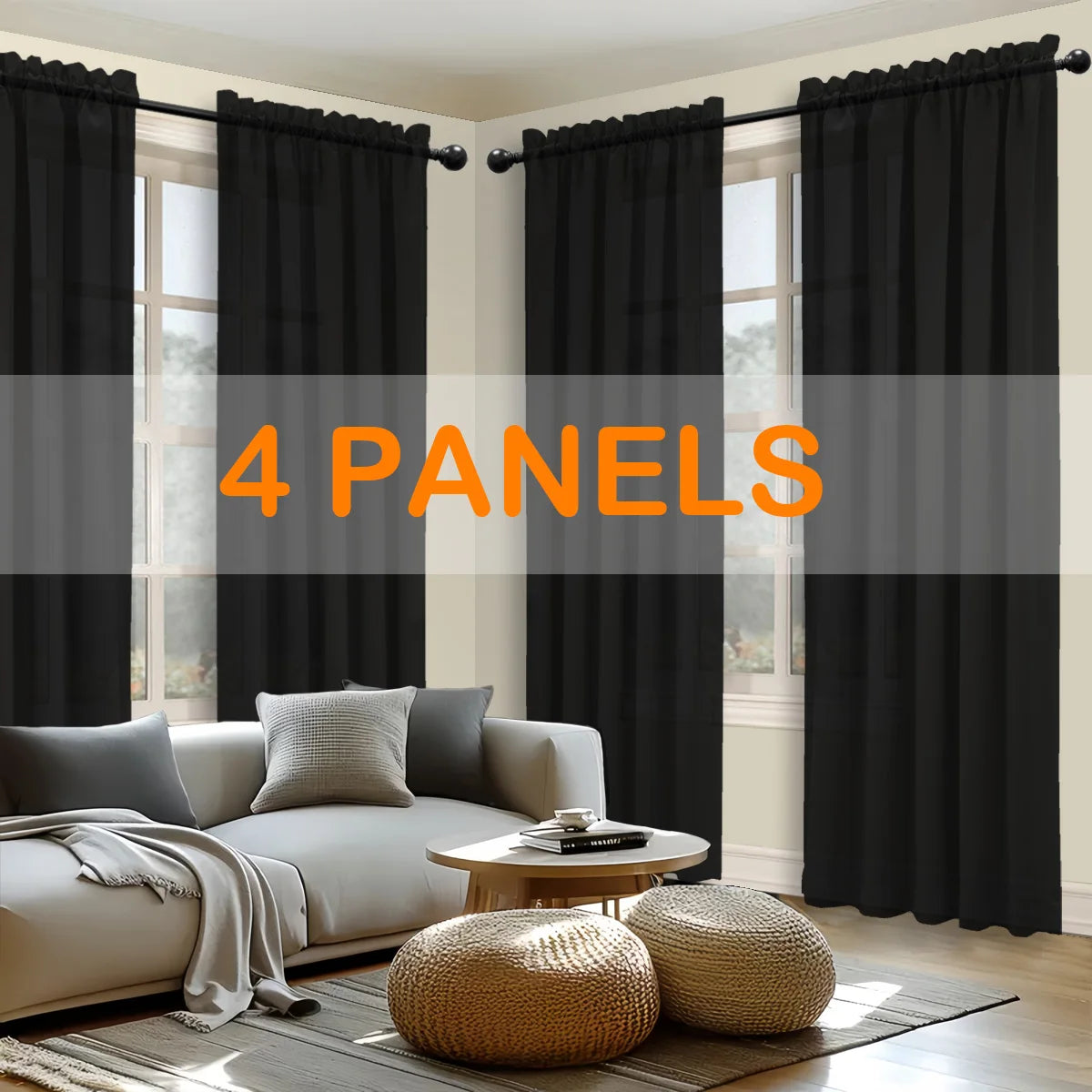 4pcs Light Filtering Curtains - Elegant Colour Fade-Resistant Polyester with Rod Pocket Design, Perfect for Living Room, Bedroom