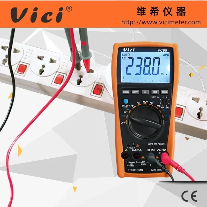 Vici VC99 6000 Counts Auto-Ranging Multimeter AC/DC Tester for Home/Electricians, Data Hold/Temperature/NCV, CE Certified
