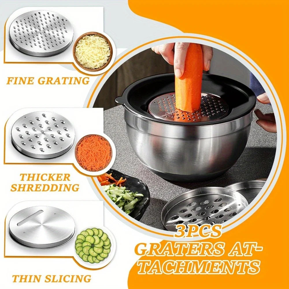 Stainless Steel Mixing Bowls with Lids and Grater Set