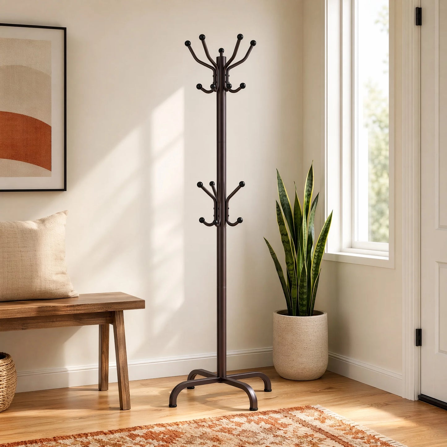 1/2Pcs Coat Rack with 14 Hooks, Freestanding Coat Rack Stand for Entryway, Hallway, Bedroom, and Office, Metal Coat Tree & Hat Rack for Coats, Hats, and Bags