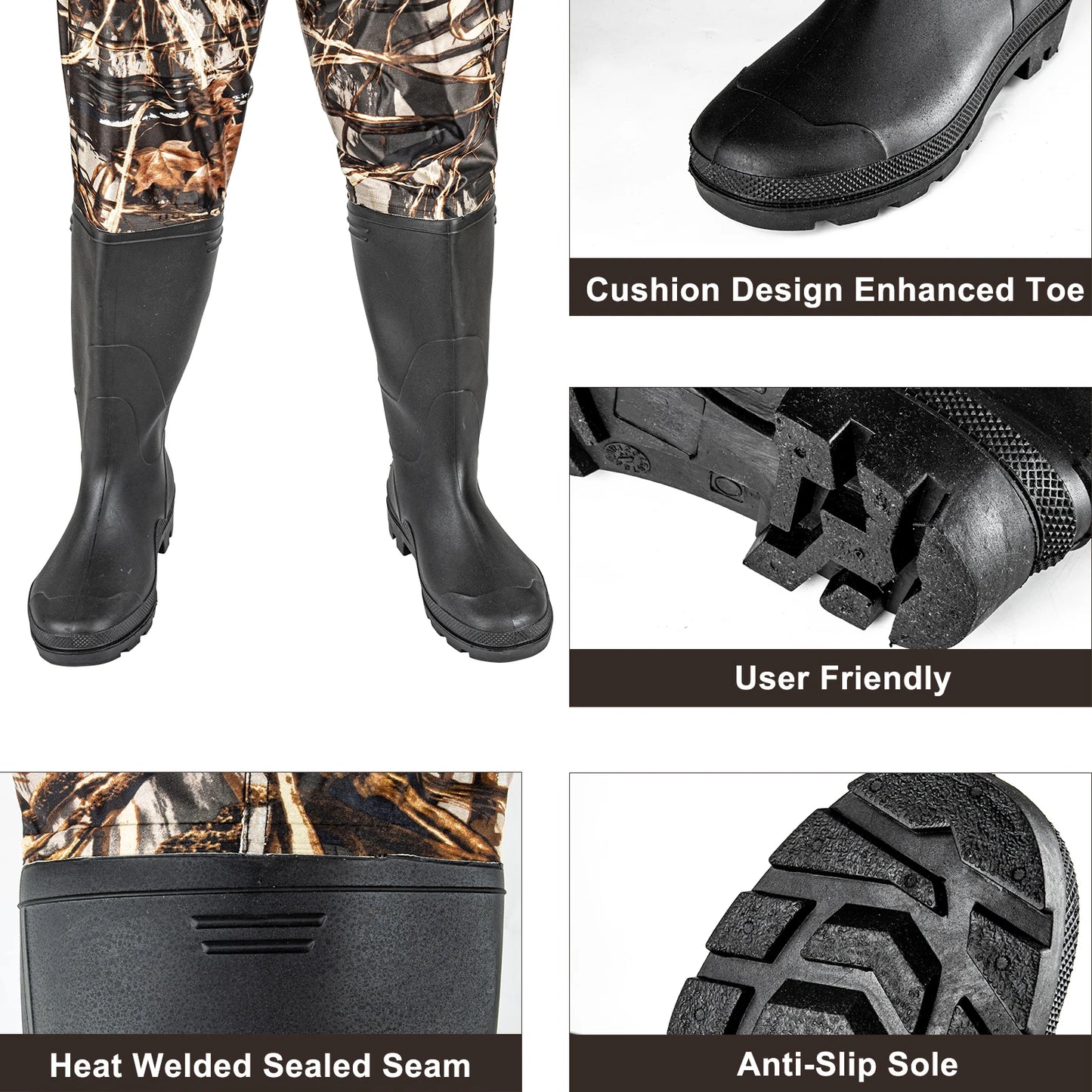 Men Women Waterproof Nylon PVC Waders Heavy Duty Chest Waders with Boots for Fishing Hunting Farm Work Anti-Slip Sole Adjustable