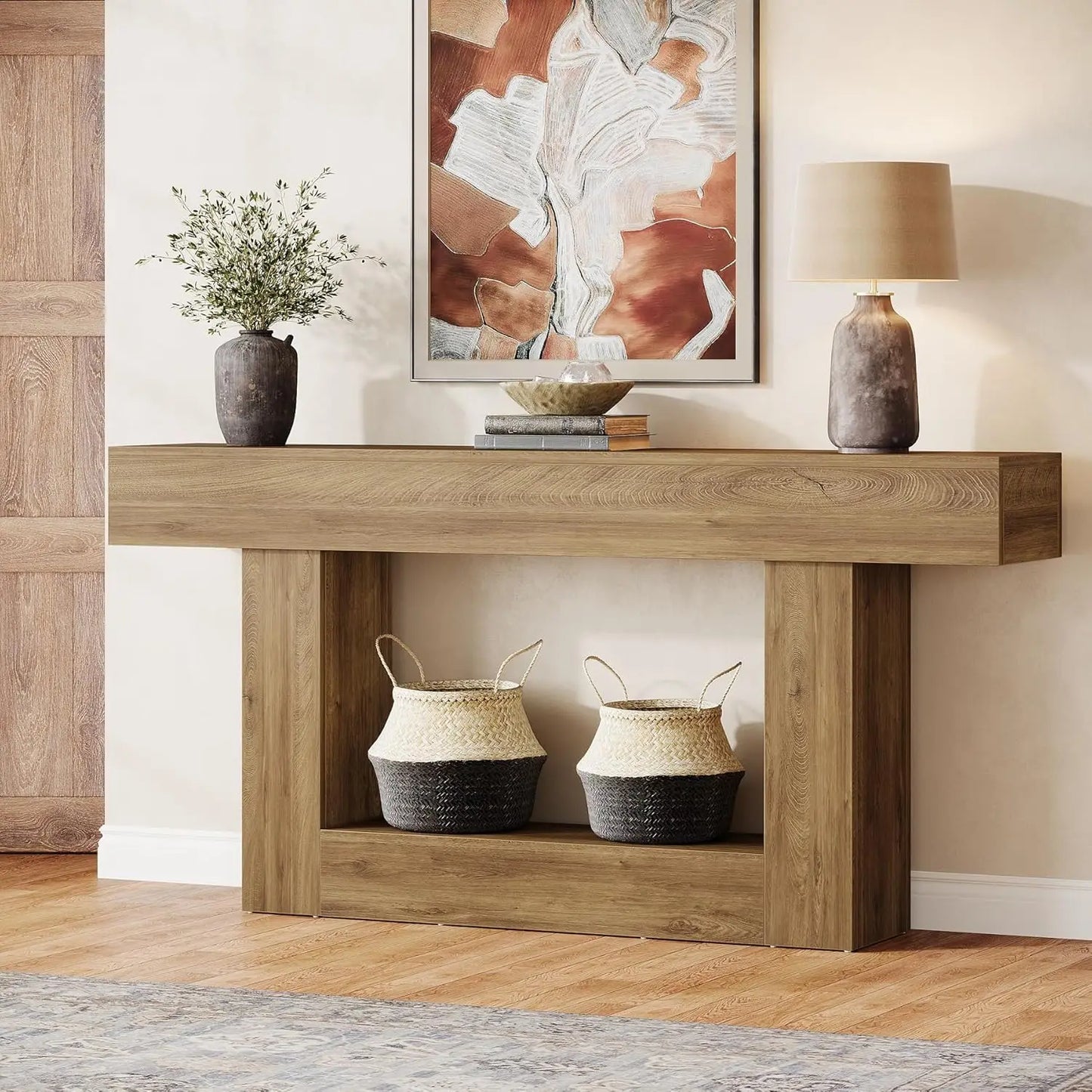Tribesigns 160 cm Console Table, Farmhouse 2-Tier Entryway Table with U-Shaped Base, Narrow Wood Sofa Table Behind Couch Table