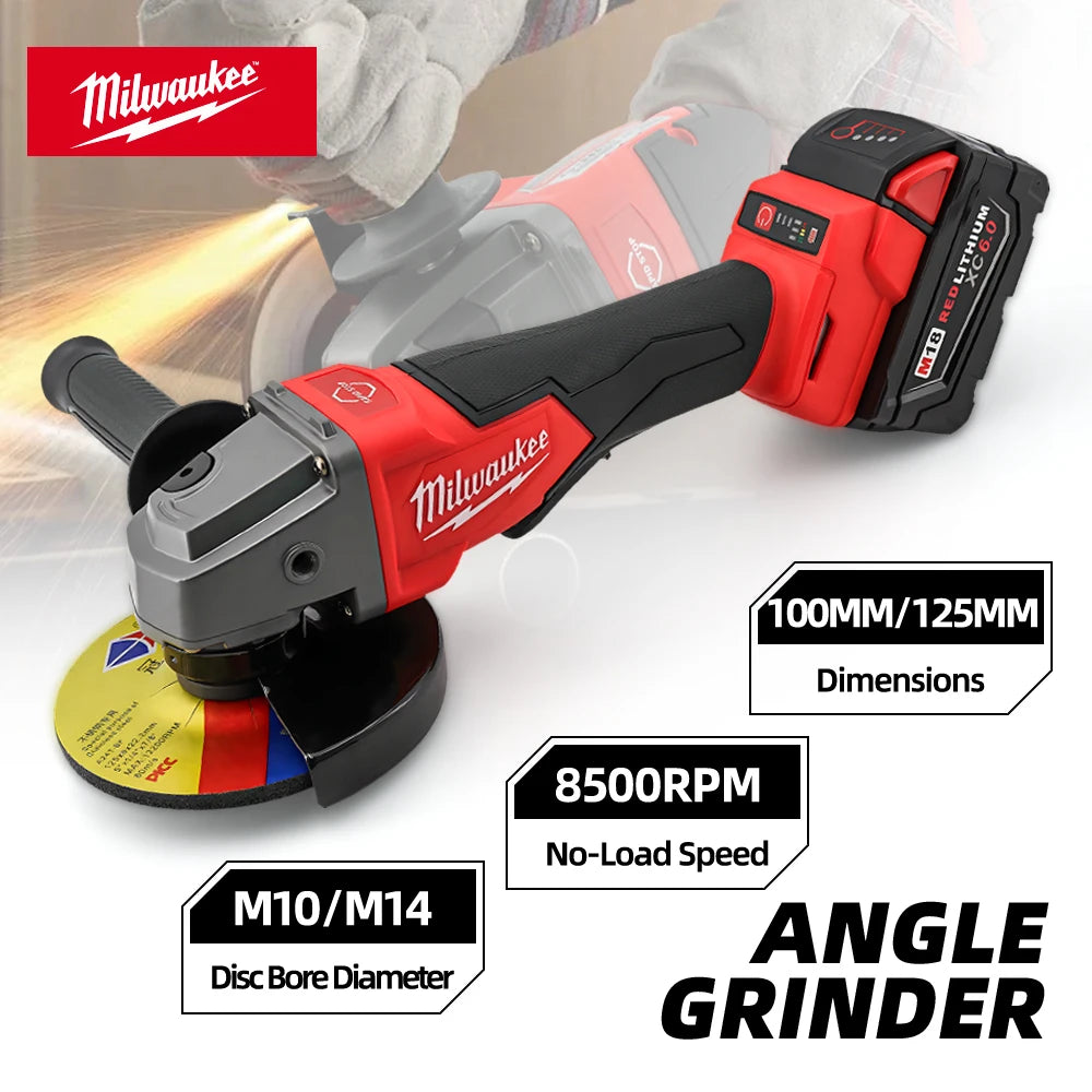 Milwaukee 8500RPM 3 Gears Adjustable Speed Angle Grinder 100mm 125mm Wheel Diameter Electric Polishing Cutting Grinding Tool