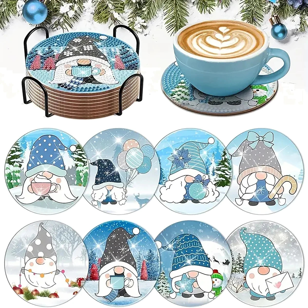 8 pieces/set animal horse pattern diamond painted coaster set with holder DIY coaster beginner coaster, craft supplies gift