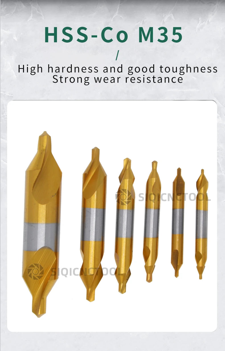 HSS Combined Center Drills Ti-Coated 60 Degree Countersinks Angle Bit Set 6pcs 1.0-5mm Metal Centering Dril Bit Lathe W6542 M35