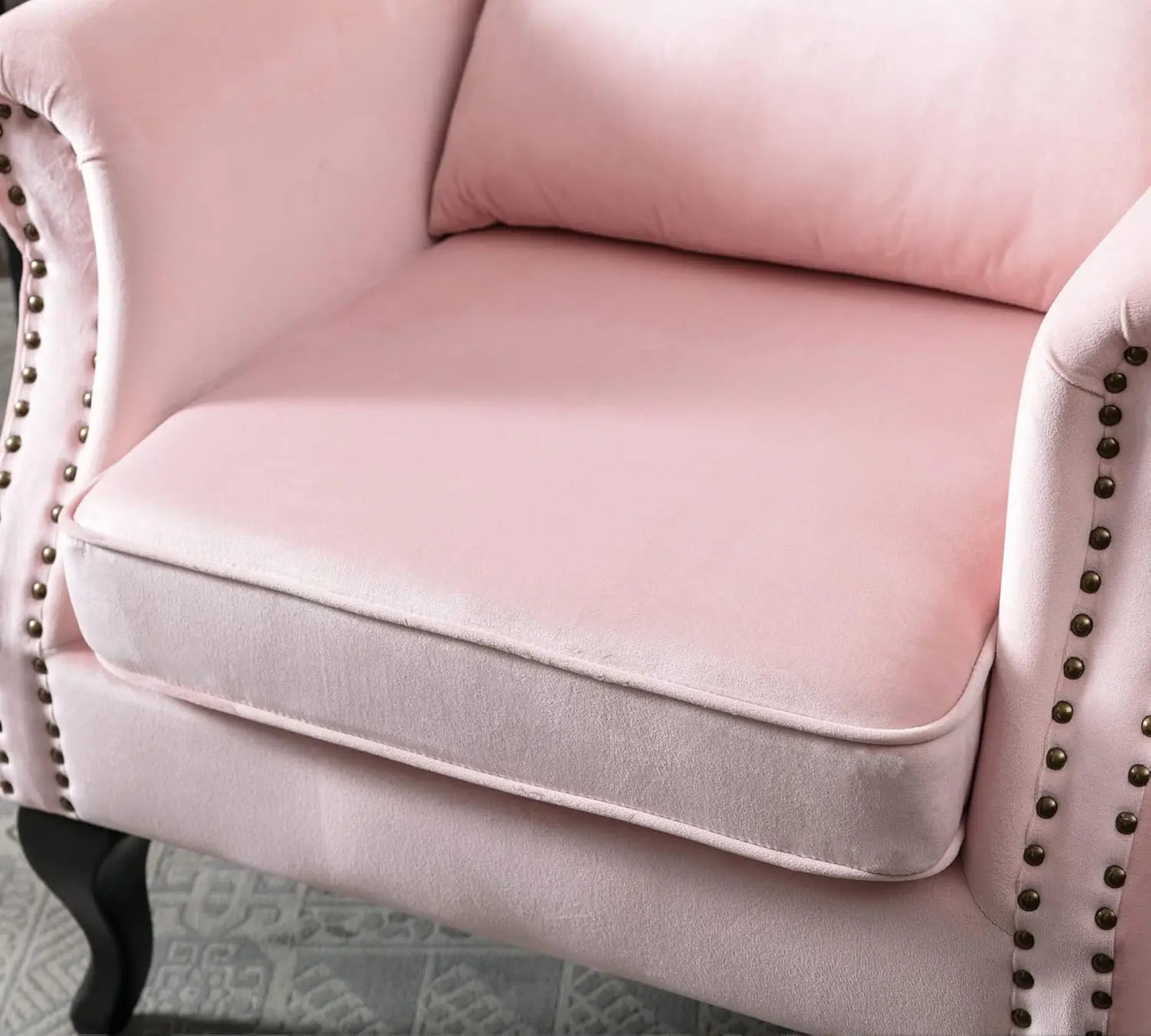 Mid Century Modern Accent Chair Upholstered Armchair Comfy Velvet Fabric Single Sofa with Tufted Wingback for Small, Customized