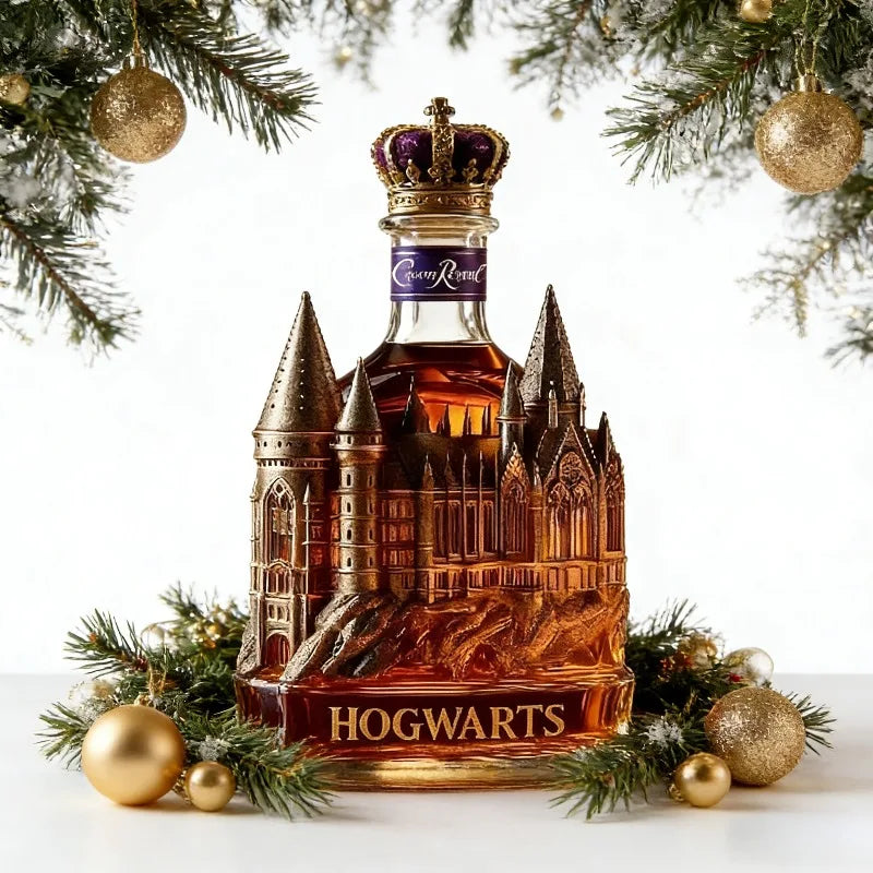 Medieval Castle Whiskey Decanter, 3D Embossed Crown Top Glass Wine Carafe, Luxury Barware for Home Bar