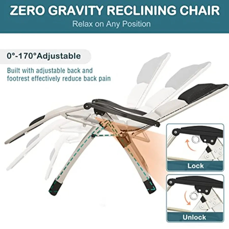 Padded Zero Gravity Chair Folding Outdoor Lounge Chairs Adjustable Reclining Camping Chairs with Cup Holder Ergonomic Patio Law