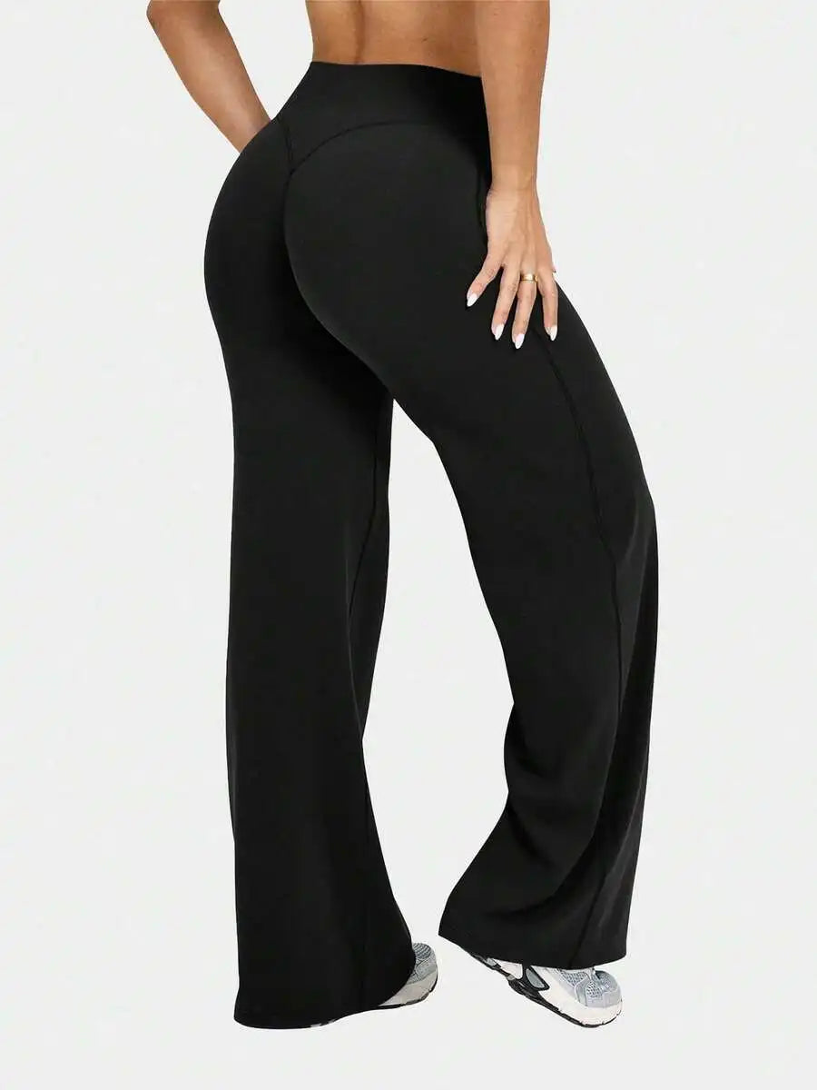 Women's High Waist Wide Leg Pants For Outdoor Exercise, Comfortable Sports Casual Leggings, High Elastic Flare Pants For Commuti
