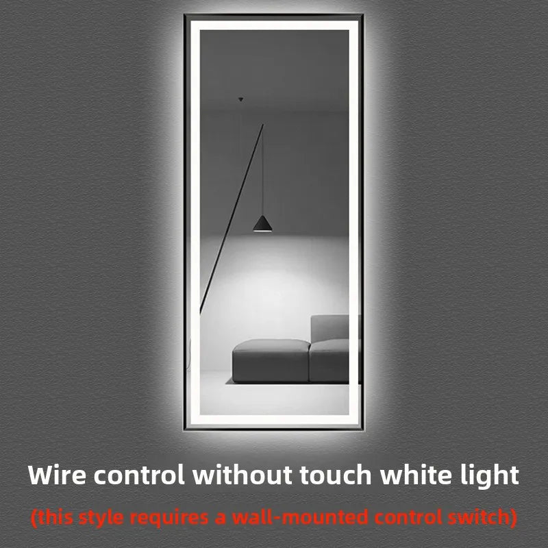 Fashion Aluminum Alloy Frame Full Body Mirror Wall Hanging Bedroom Fitting Mirror with Led Light Clear Full Body Mirror Vanity