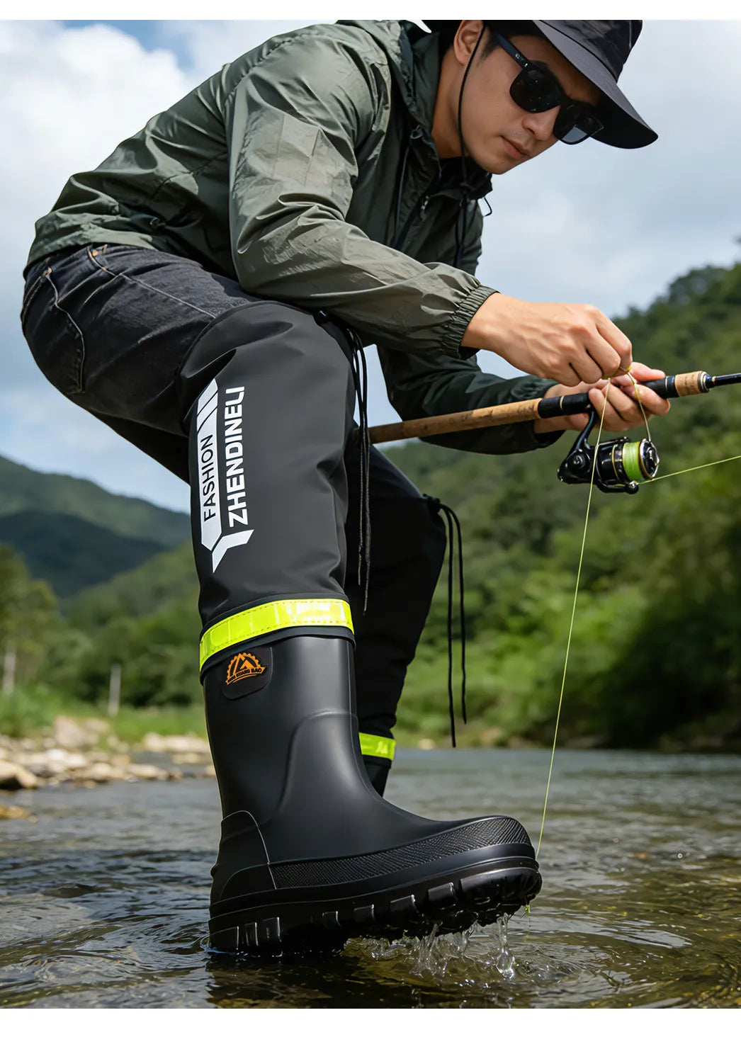 Foldable outdoor high-top rain boots men's lure waterproof anti-slip lure fishing wading boots rice transplanting stream tracing