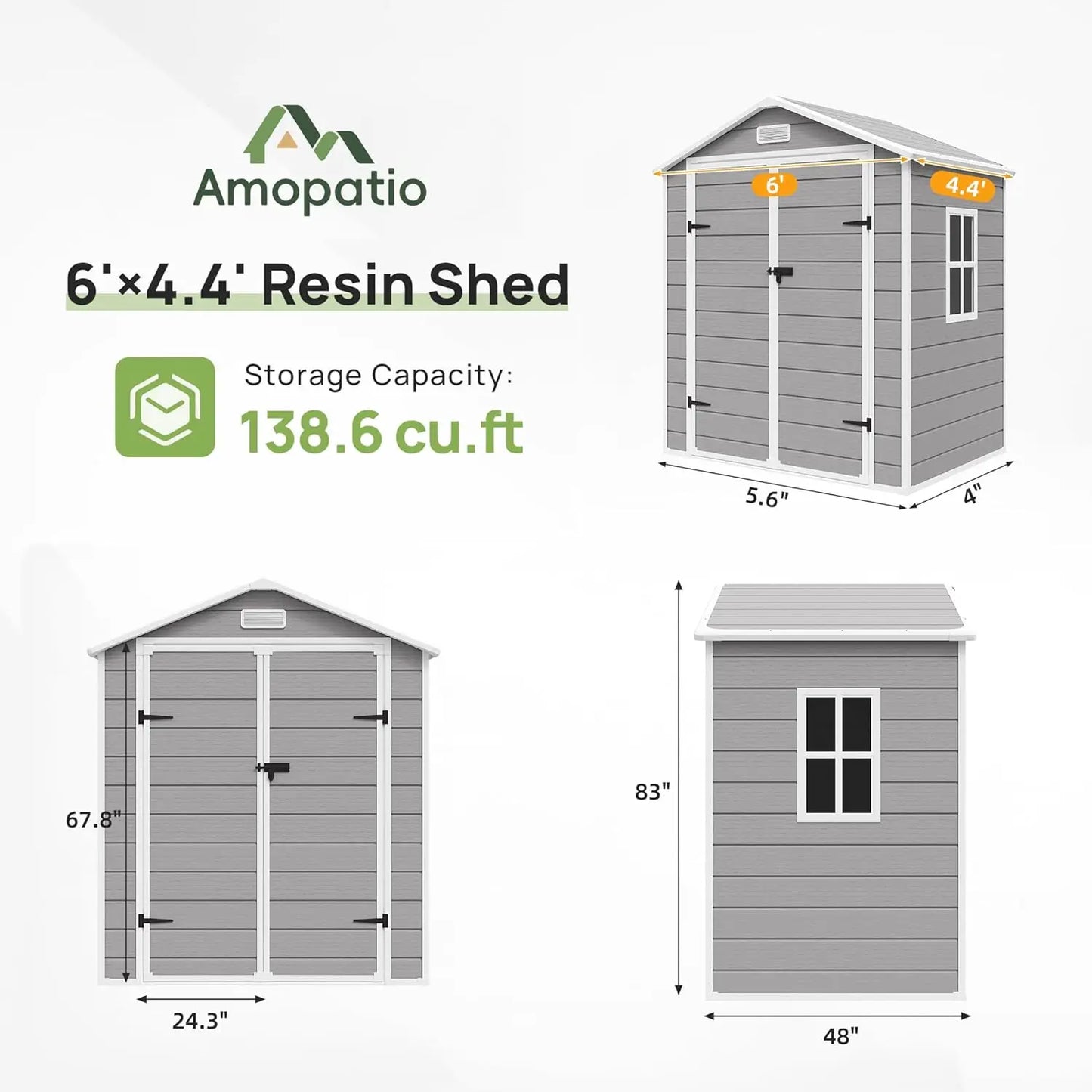 Outdoor Storage Shed with Floor, 6x4.5 FT Lockable Plastic Tool Shed with Ventilation, Waterproof Resin Garden Sheds, Custom