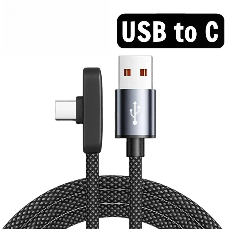 90 Degree USB Type C Cable 100W Quick Charging Data Transfer Cables Portable Right Angle USB-C Wire for IPhone Samsung Xiaomi