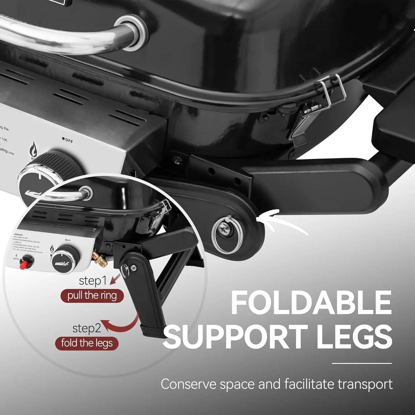 2-Burner Portable Propane Gas Grill Foldable Side Tables Legs Warming Rack Outdoor Travel Picnic Tailgate Camping, Custom
