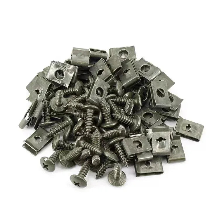10-200pcs Car Metal Screw Clips Set U-Type Fastener Clip with Screw Anti-rust Fender Bumper Protection Buckle Iron Sheet Screw