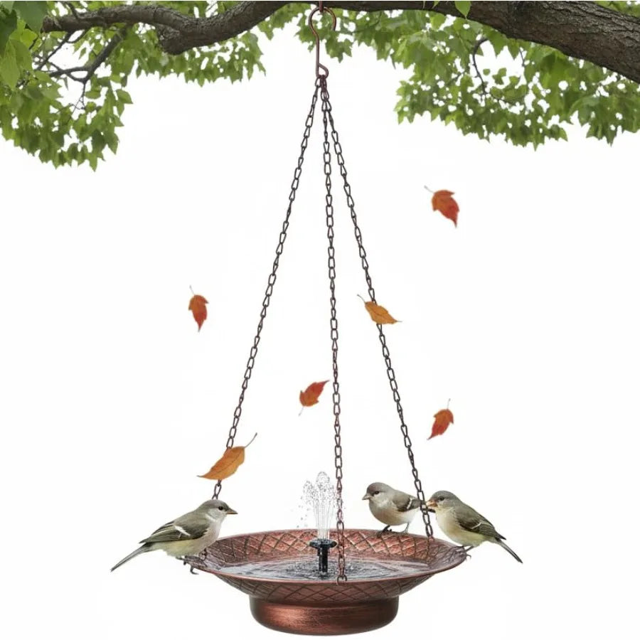 12.6" Hanging Solar Bird Bath Birdbath Fountain Solar Power Metal Bird Bath for Outside Hanging Hanging Bird Fountain for Garde
