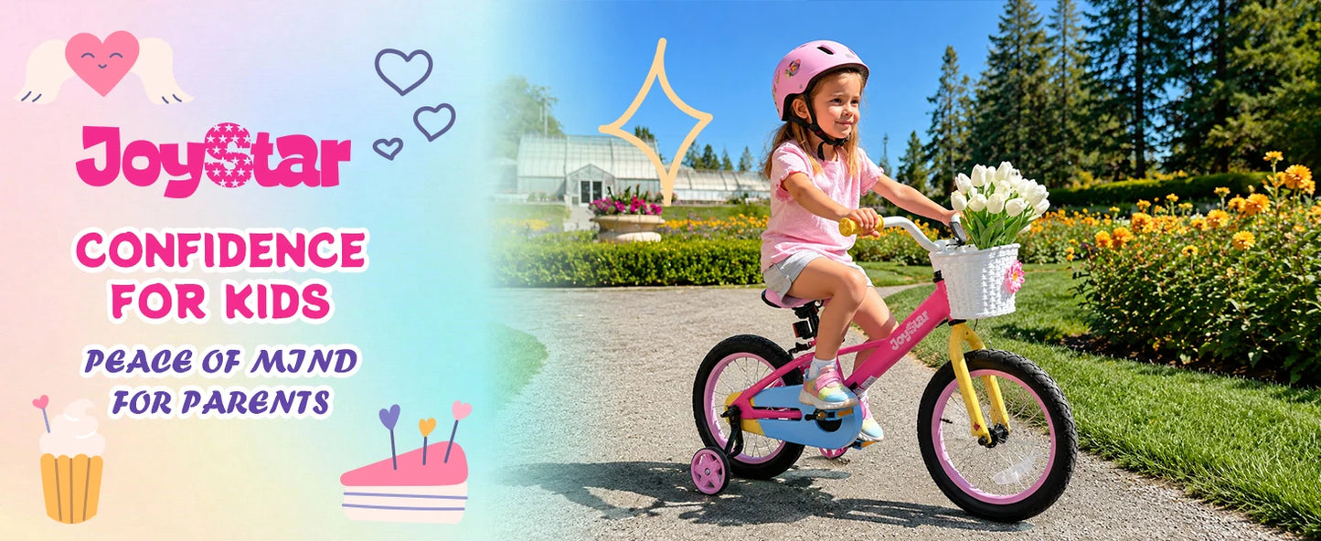 JoyStar Macaroon Kids Bike With Training Wheels And Front Basket