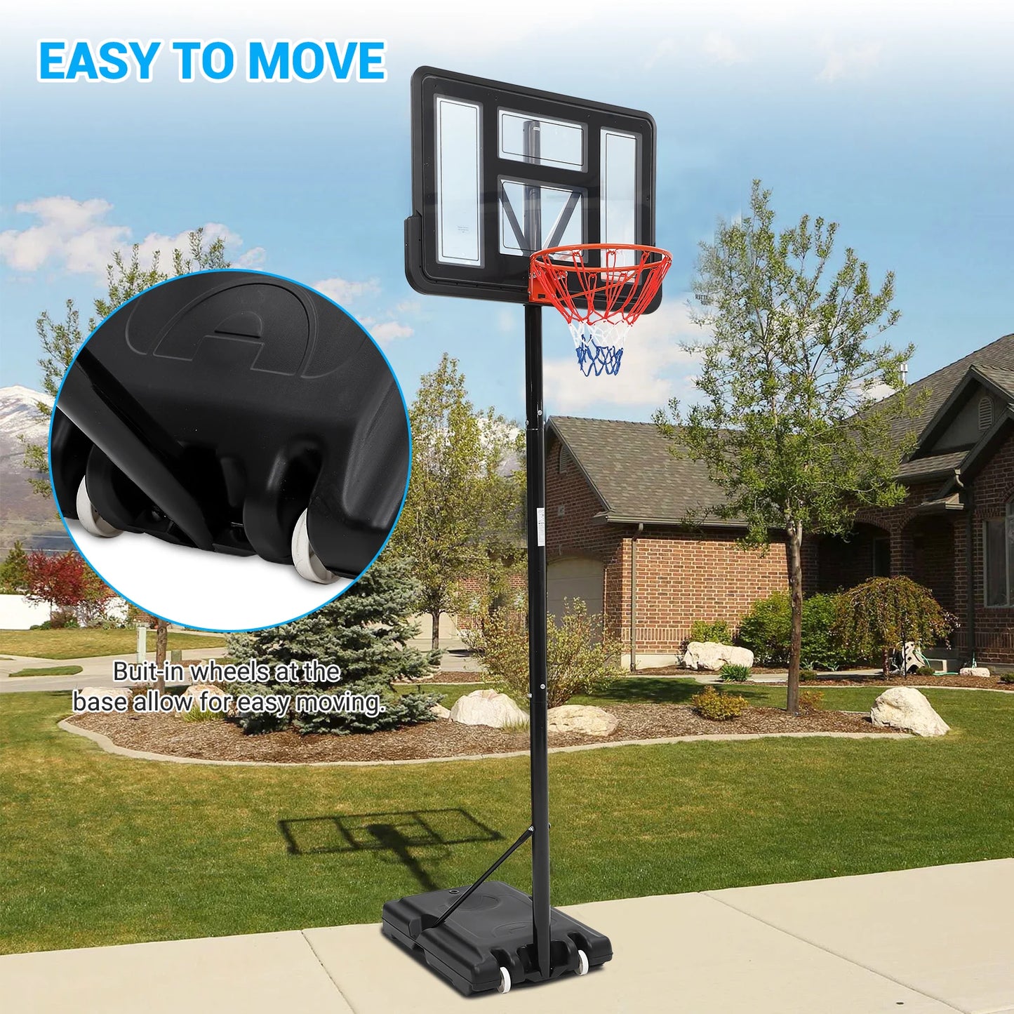 Portable Adjustable Outdoor Basketball Hoop With Durable Steel Frame