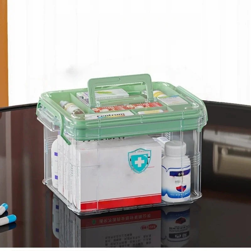Clear Medicine Organizer Storage Box with Tray, Thickened Medicine Container Chest, Multipurpose Medical Case with Labels