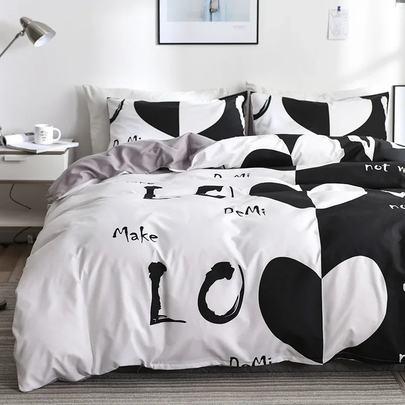 Brushed Printed Lovers Duvet Cover Set Queen Size Couple Bedding Set Double Bed Quilt Cover and Pillowcase Bedding Sets No Sheet