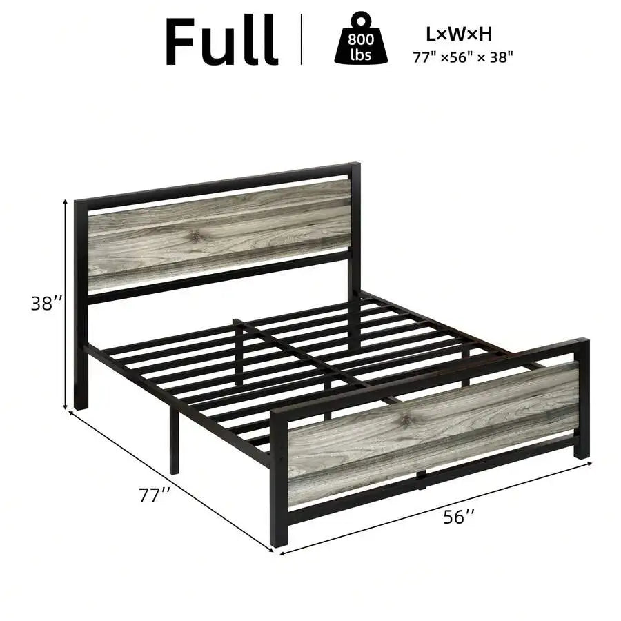 Bed Frame With Headboard, Farmhouse Bed Frame With Wooden Headboard, Heavy Duty Metal Bed Frame, No Box Spring Needed, Noise-Free, Esay Assembly, Bedroom Furniture,Twin/ Full/ Queen, Black/ Gray/ White/ Brown