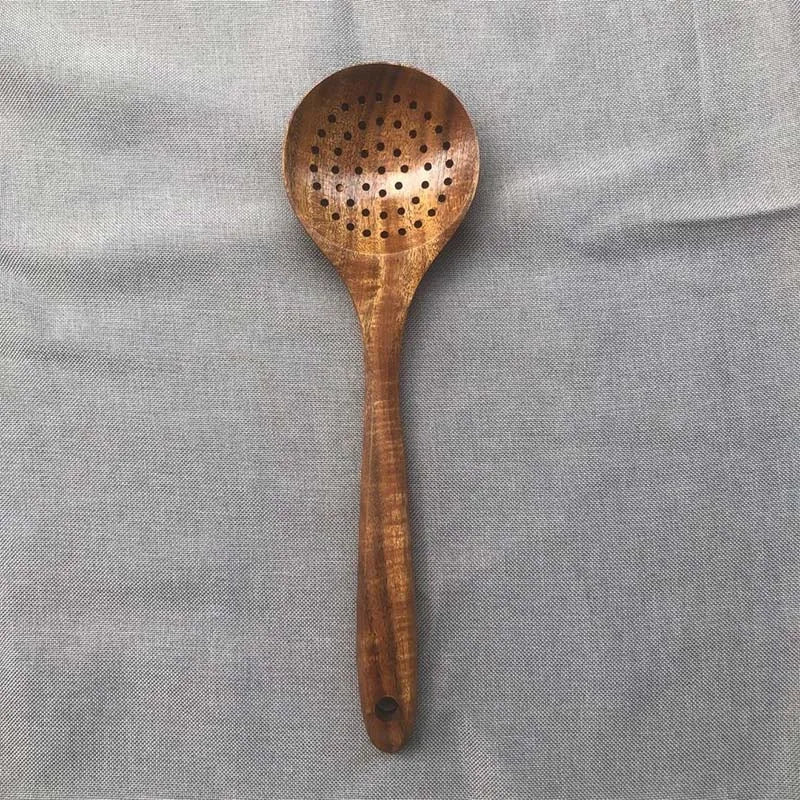 Natural Wood Kitchen Tool Set, 5 Pieces - Includes Spoon, Spatula & Slotted Spoon for Festive Family Meals & Baking