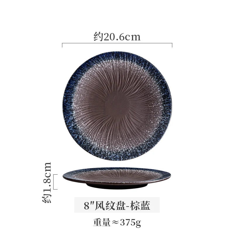 Ceramic Steak Plates Set Dinnerware Underglaze Flat Round Plates for Home Kitchen Restaurant Service