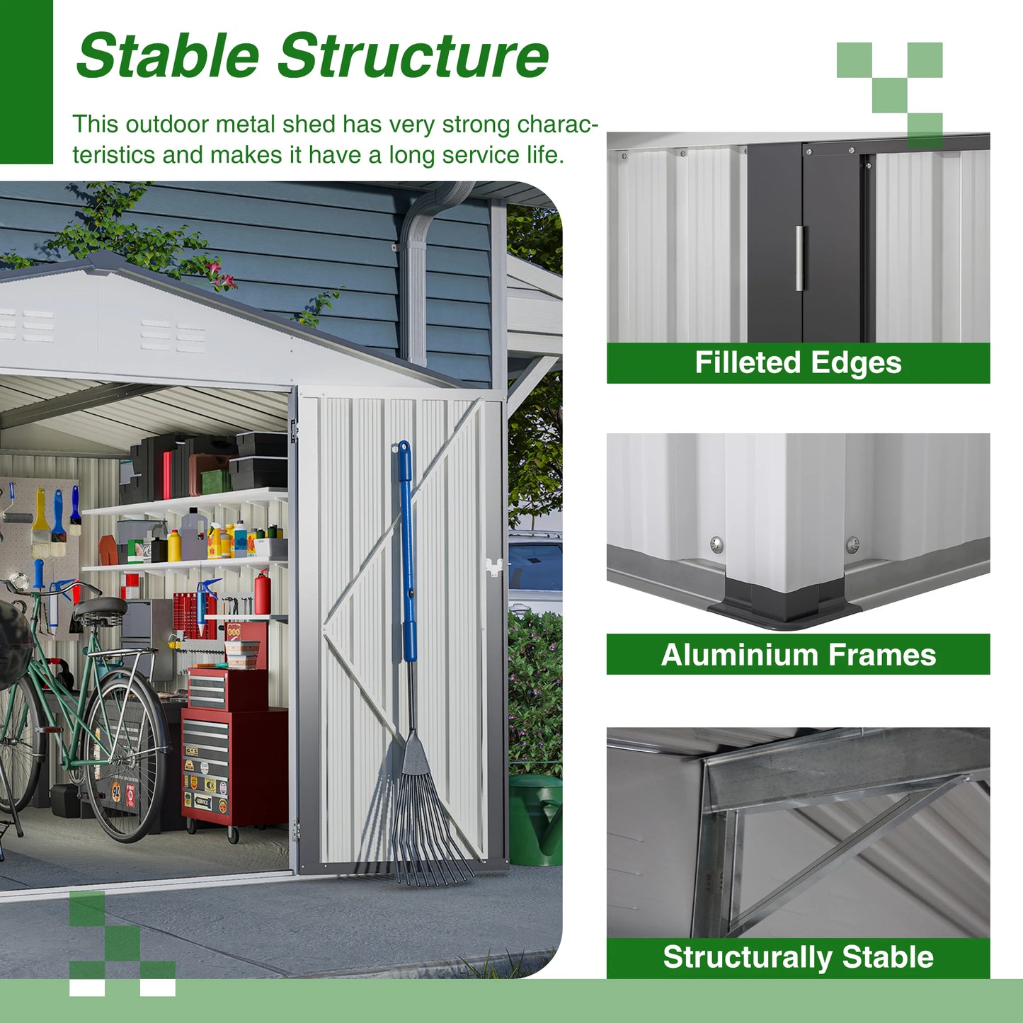 All Weather Metal Storage Shed With Lockable Doors