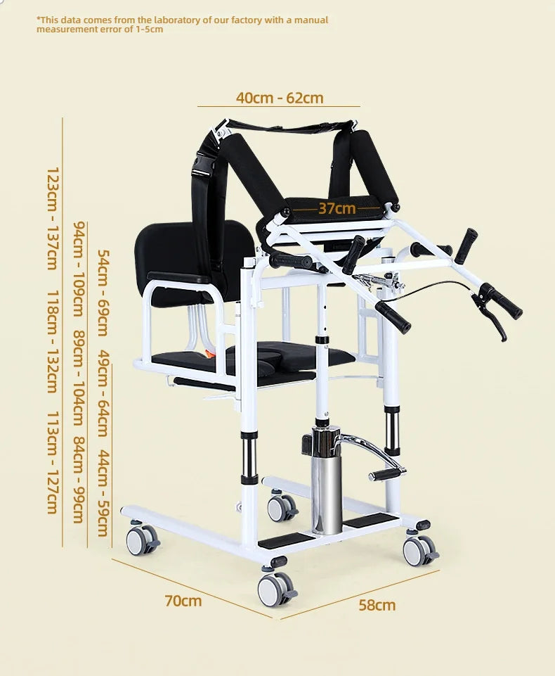Patient Lift Chair, Metal Adjustable Height Transport Wheelchair, Elderly Transfer Lift, Home Nursing Toilet Transfer Chair