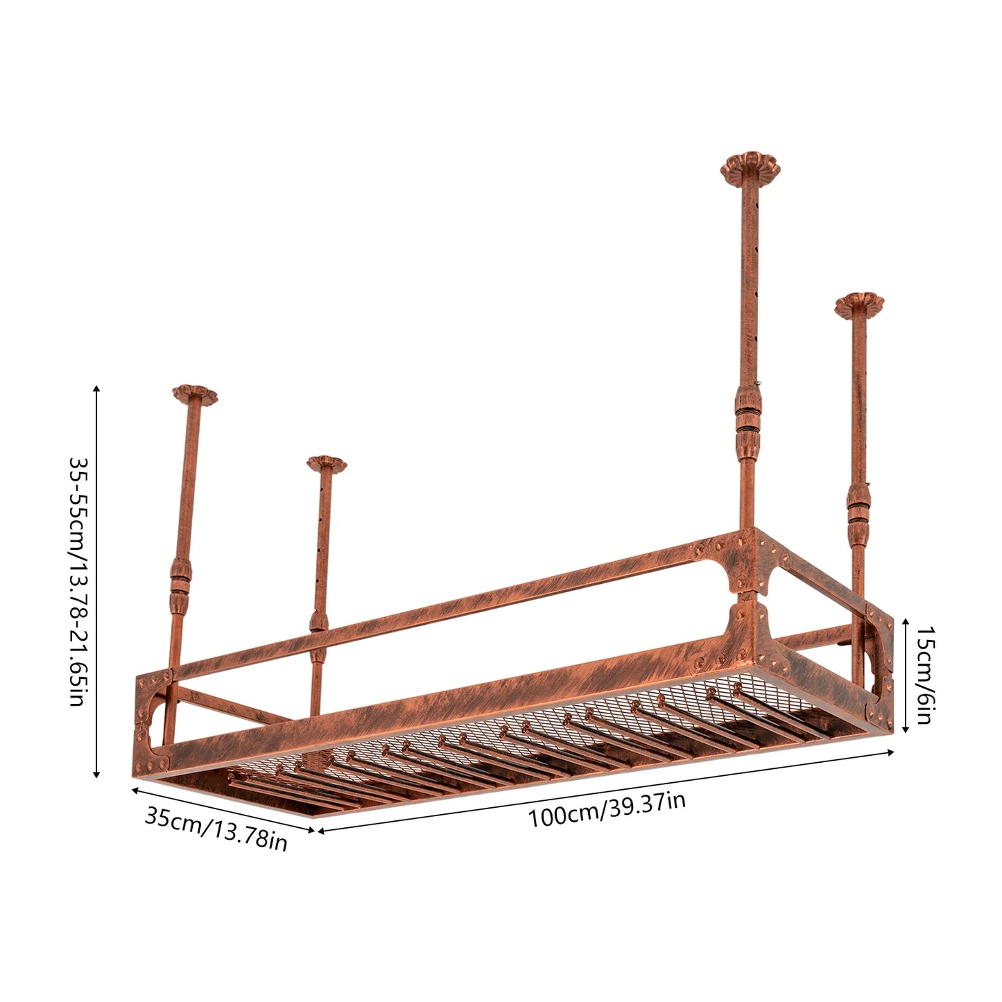 Industrial Vintage Bar Floating Shelf，Ceiling Mount Iron Wine Rack，Glass Hanging Holder Stemware Storage Organizer