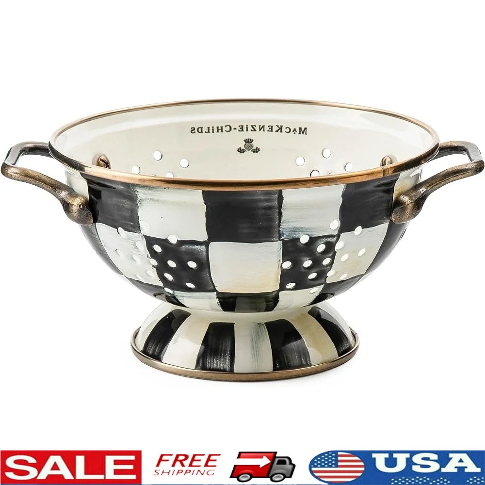 Unique Enamel Colander Kitchen Strainer Decorative Metal Strainer for Pasta Vegetables Fruits Gift Hostess and Home Decor