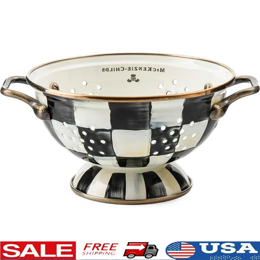Unique Enamel Colander Kitchen Strainer Decorative Metal Strainer for Pasta Vegetables Fruits Gift Hostess and Home Decor