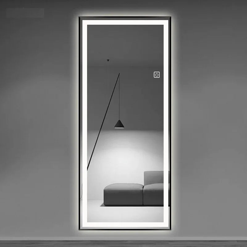 Fashion Aluminum Alloy Frame Full Body Mirror Wall Hanging Bedroom Fitting Mirror with Led Light Clear Full Body Mirror Vanity