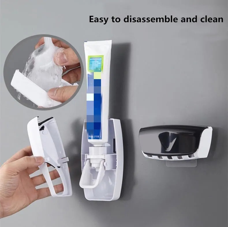 Automatic Toothpaste Dispenser Wall Mount Dust-proof Toothbrush Holder Wall Mount Storage Rack Bathroom Accessories Set Squeezer