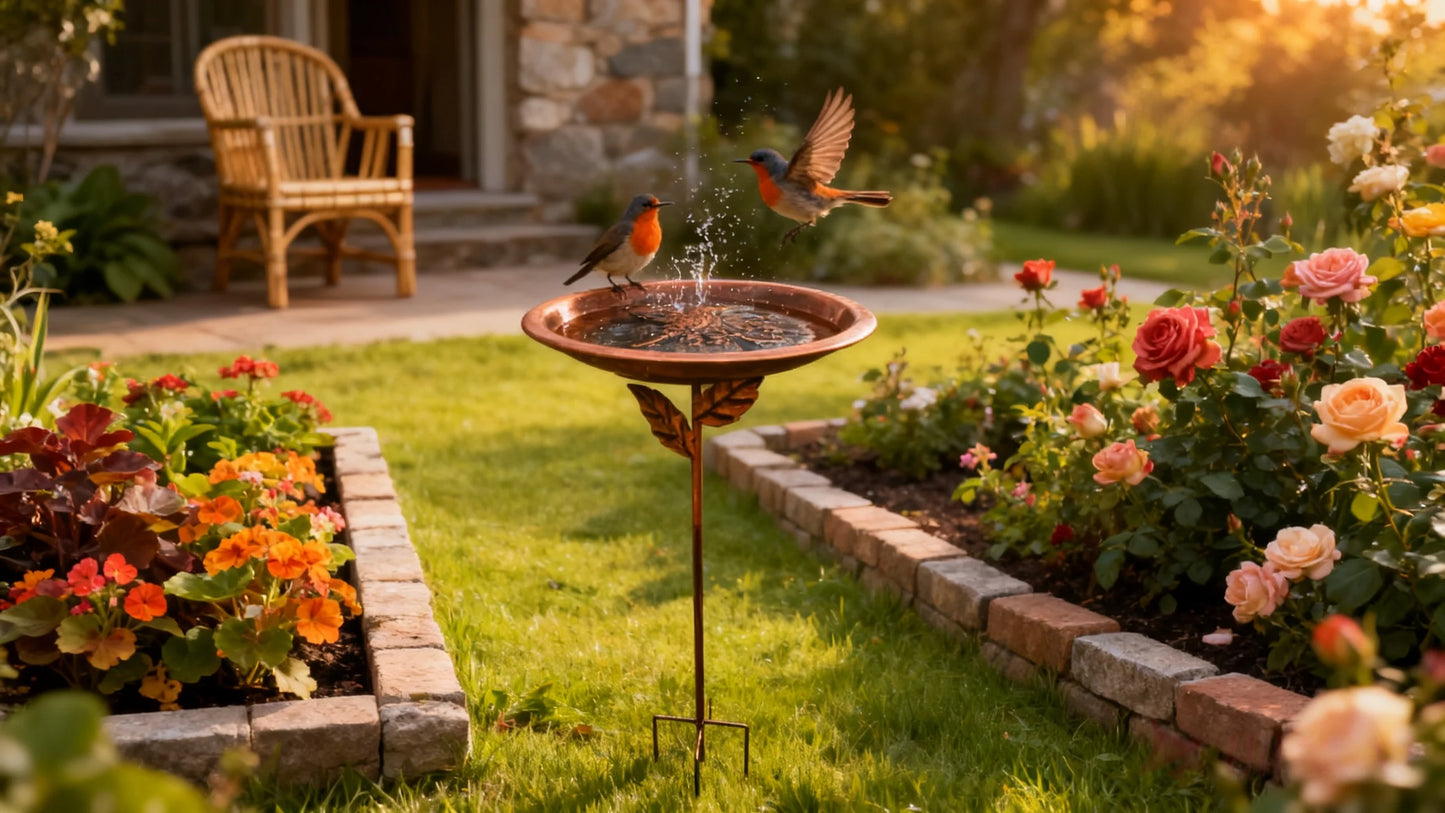 31-inch Outdoor Bird Bath 13'' Rustproof Vintage Iron Bird Feeder Waterer for Chickens Cardinals And Humming Birds Chicken Coop