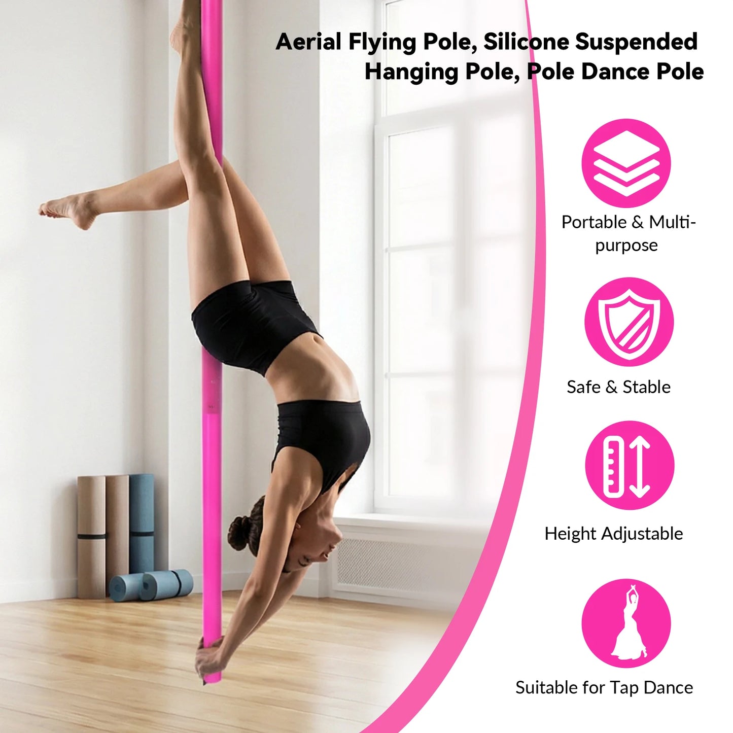 3m Stripper Pole Adjustable Height Portable Fly Dance Pole Removable Fitness Stripping Pole Aerial Equipment for Home Gym Bar