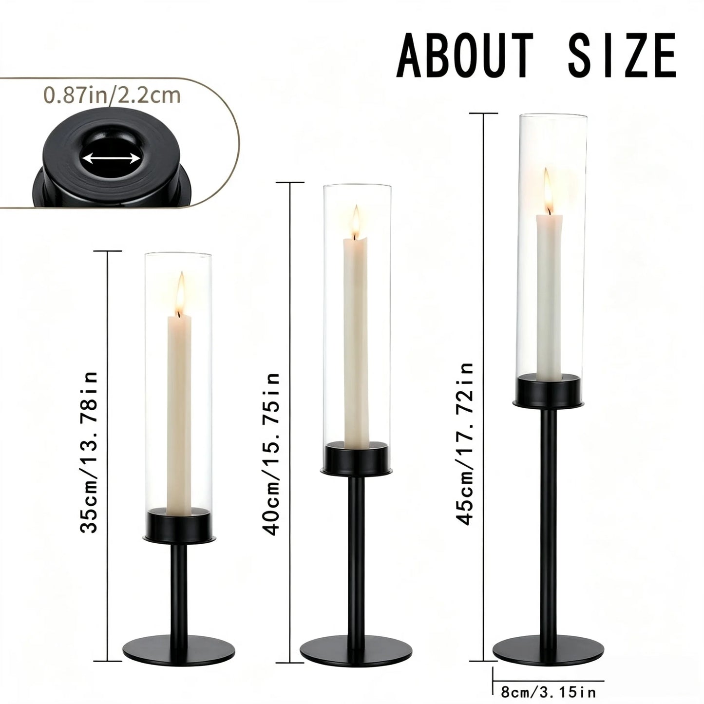 3pcs Black Minimalist Hurricane Candle Holder Set with Stable Base Modern Table Ornament for Dining Table Wedding Indoor Decorat