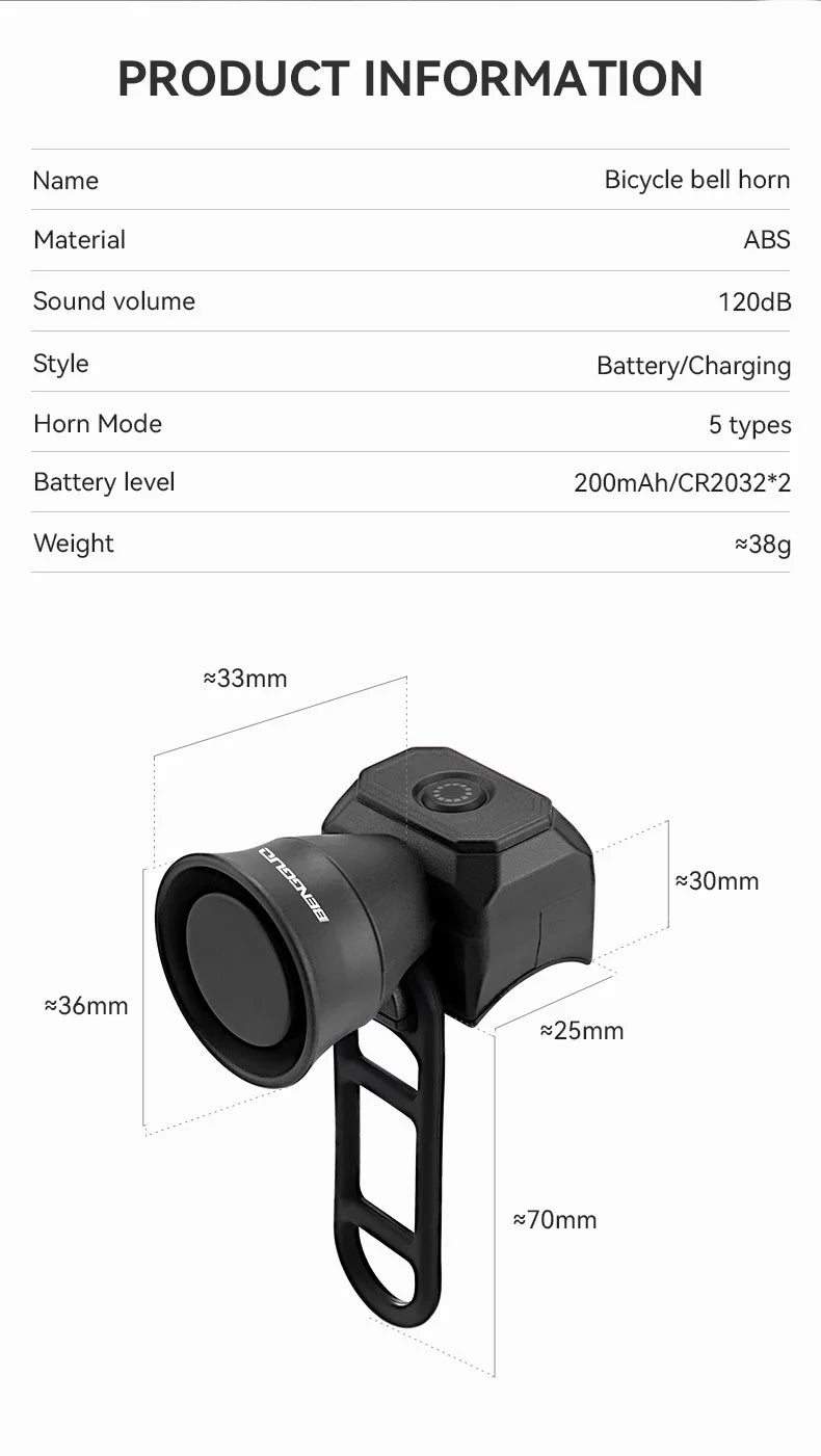 5 Modes Bicycle Horn Mountain Bike Mini Battery Waterproof Electronic Bike Bell Riding Equipment Children's Scooter Accessories