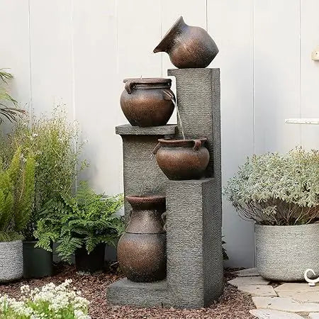 Cascading Modern Water Fountain with Warm Lights for Garden