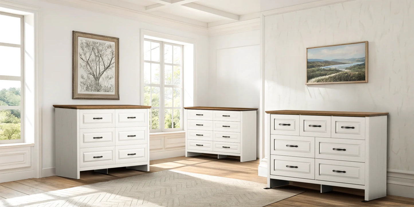 Farmhouse 6 Drawer Dresser for Bedroom, 47.2 Inch Wide Wood Dresser with Natural Texture, Large Drawers, Rustic Farmhouse Chest of Drawers for Bedroom, Living Room, Hallway